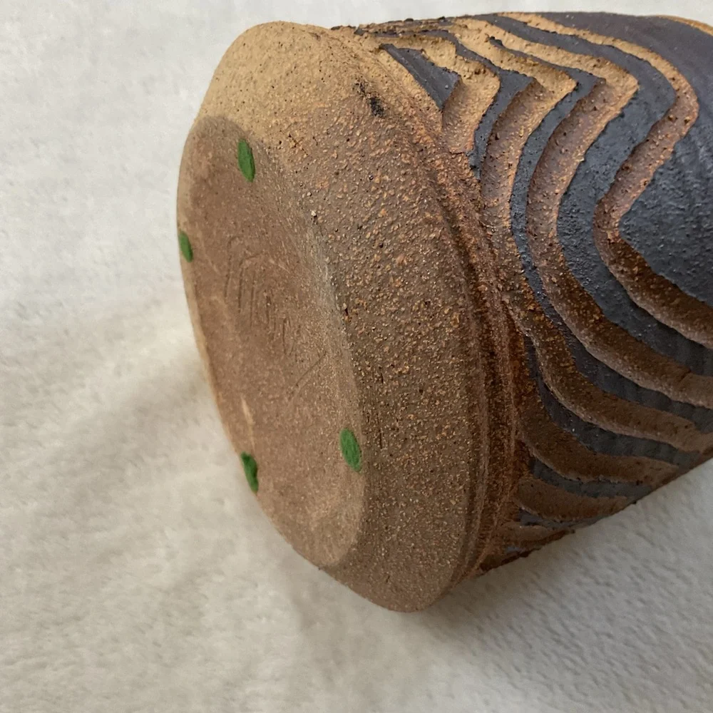 Signed Studio Pottery Vase 8” Blue Carved Stoneware Art Pottery - Picture 13 of 16